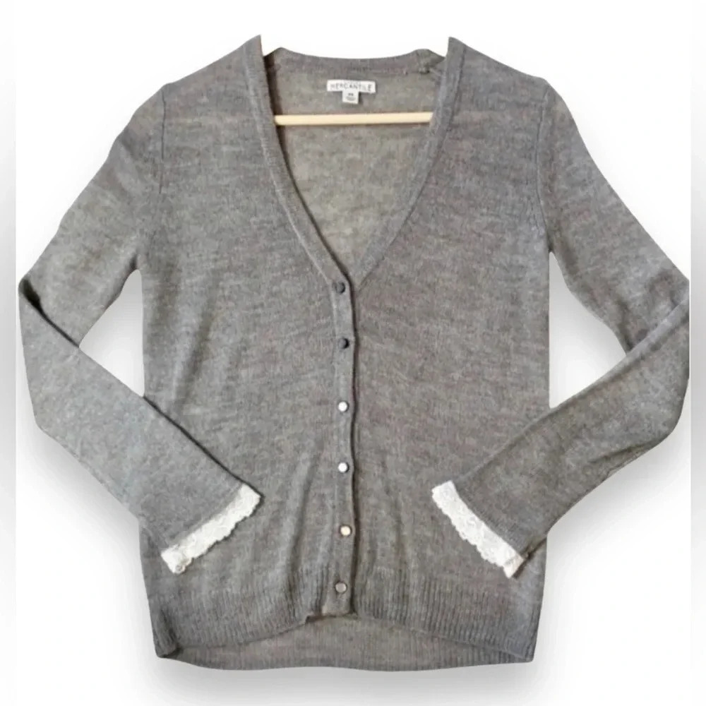 J.Crew Mercantile Lace Sleeve Alpaca Cardigan Sweater